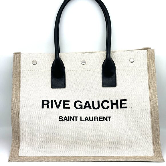 Saint Laurent YSL Rive Gauche Logo Signature Canvas Linen Tote Bag - Picture 4 of 16